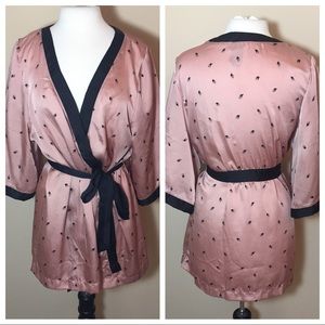 H&M robe kimono bird print pink black medium